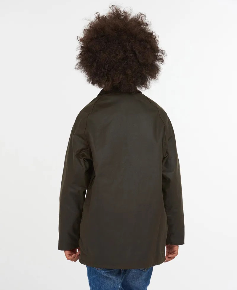 Barbour Boys Beaufort Wax Jacket in Olive Medium-2